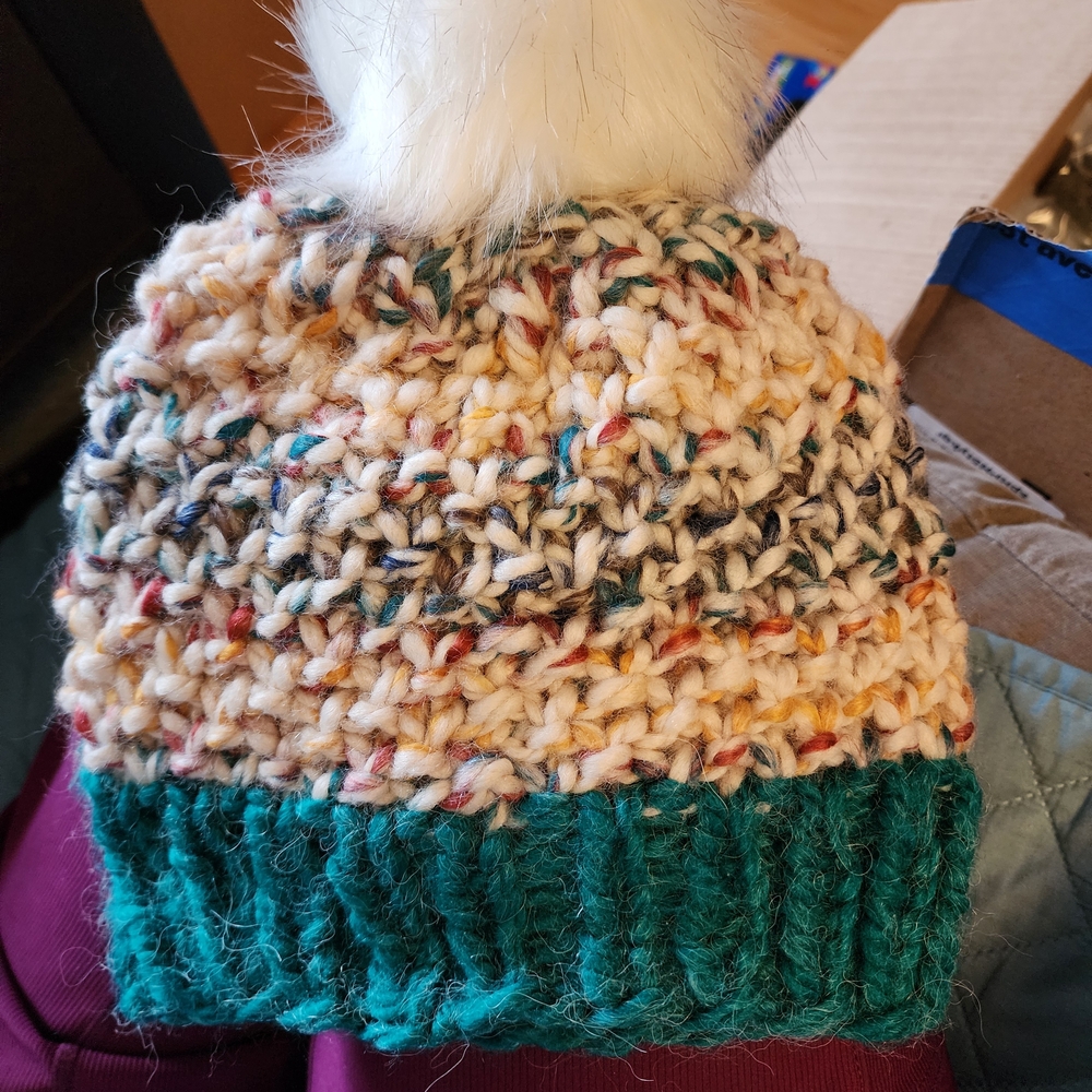 Cozy Multicolor Knit Beanie with Pom-Pom